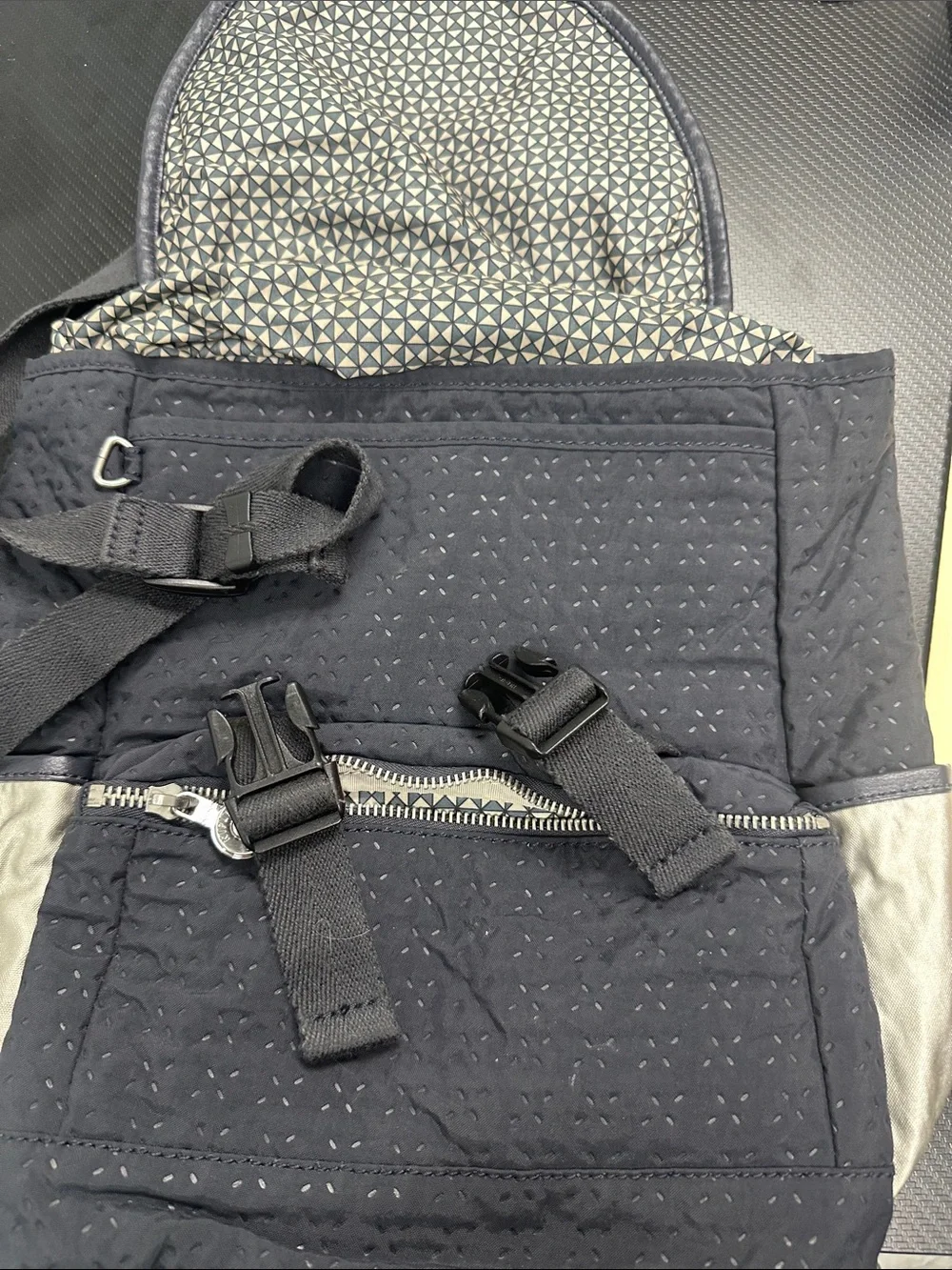 Kipling Black Quilted Backpack with Silver Accents